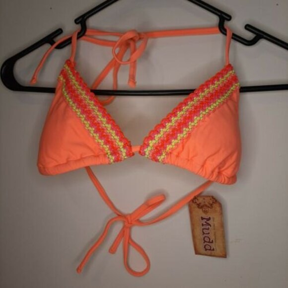 NWT Mudd XS Crochet Neon Orange Bikini Swimsuit Bathing Suit Separates TOP ONLY - Picture 9 of 9